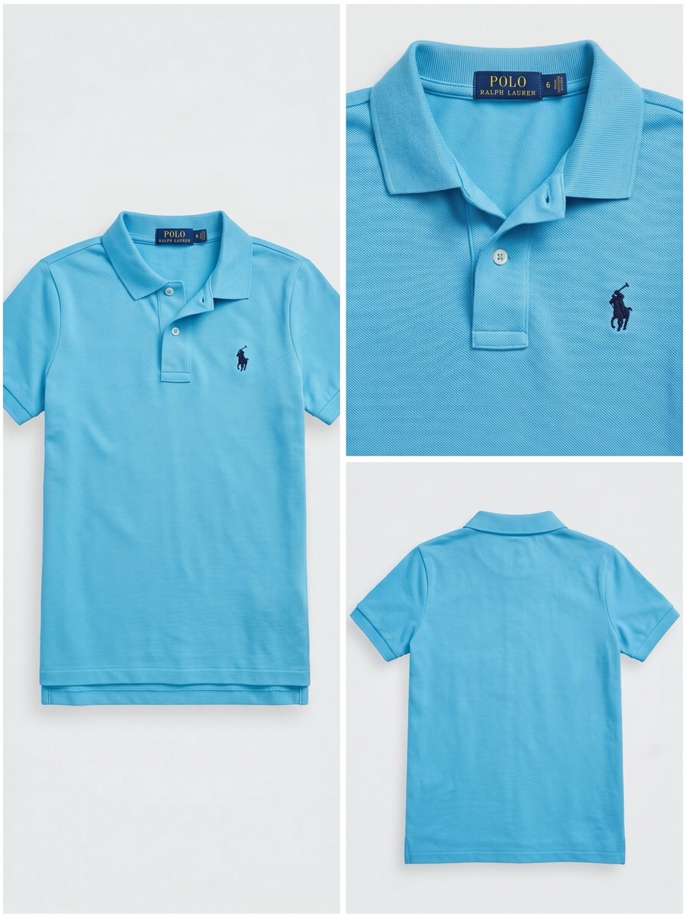 Polo by Ralph Lauren Kids Mesh Polo in Sky Blue with Navy Logo